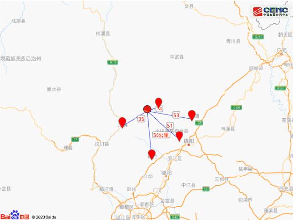 【台风路径实时发布系统】四川绵阳市北川县发生4.6级地震