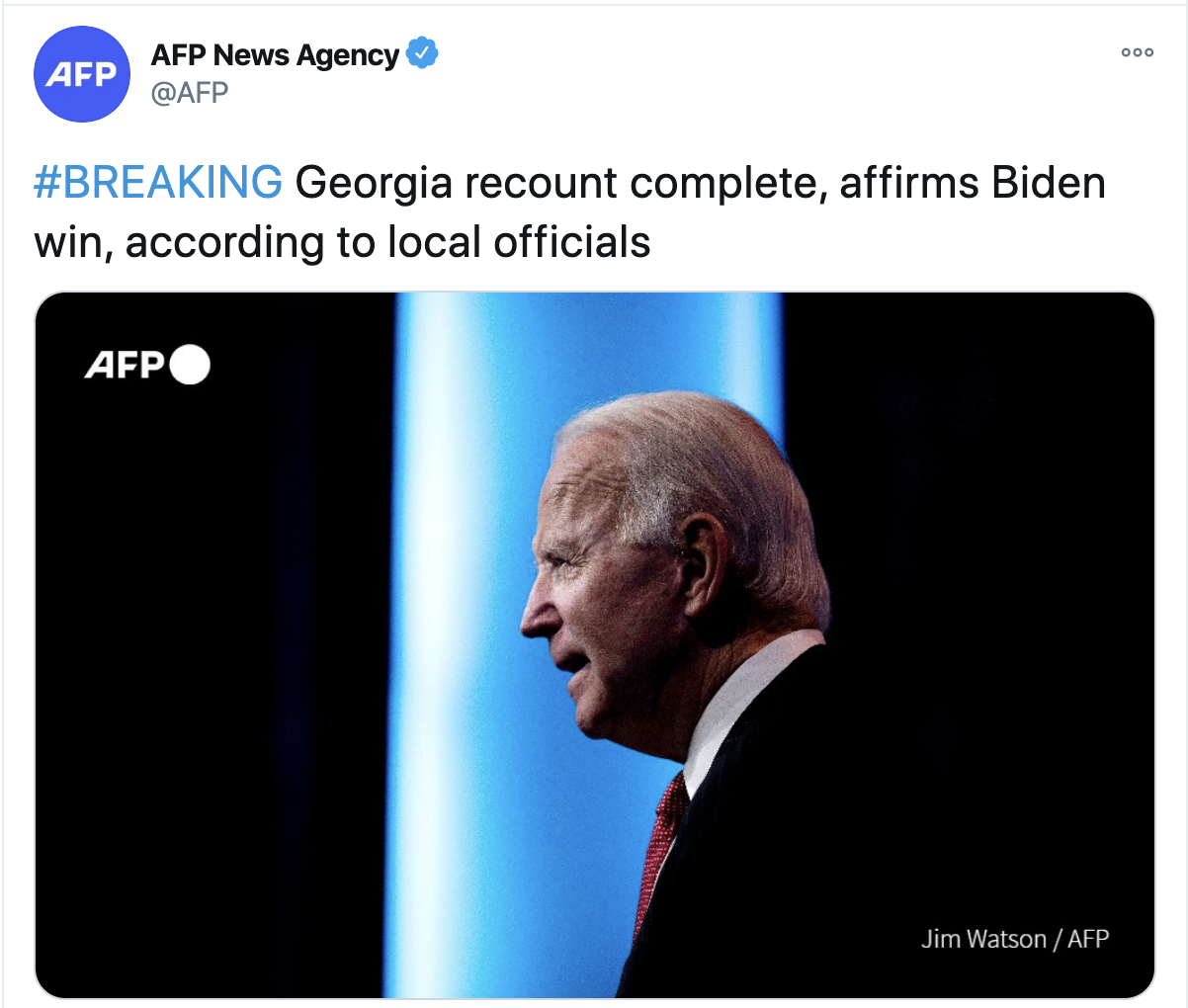 佐治亚州重新计票确认拜登胜选 所有选票均已人工重新计票 佐治亚州重新计票确认拜登胜选 所有选票均已人工重新计票