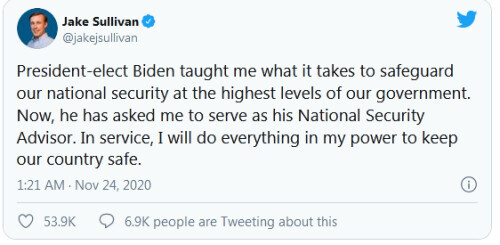 拜登宣布首批内阁成员名单 称“我们已没有时间可以浪费”