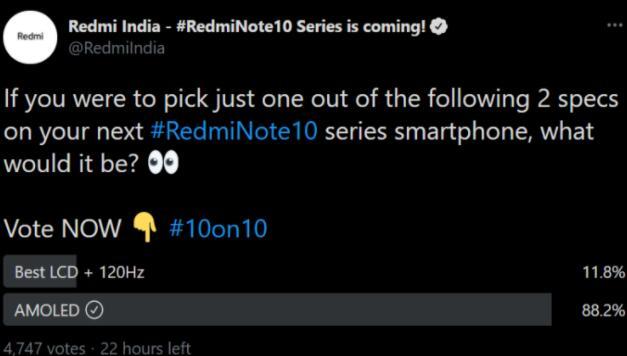 Redmi Note 10系列可能具有AMOLED显示屏