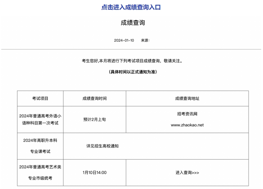 天津2024年艺术类专业市级统考成绩查询入口：www.zhaokao.net —掌上高考—中国教育在线